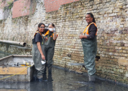 photo of volunteers restoring our Victorian brick-lined Dock