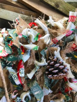 Christmas wreath made from rags