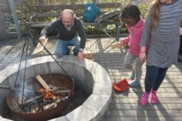 Lighting a fire in the outdoor classroom
