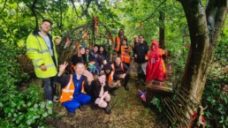 willow weaving, bench and bug hotel constructed during Cody Dock's Summer Camp 2023